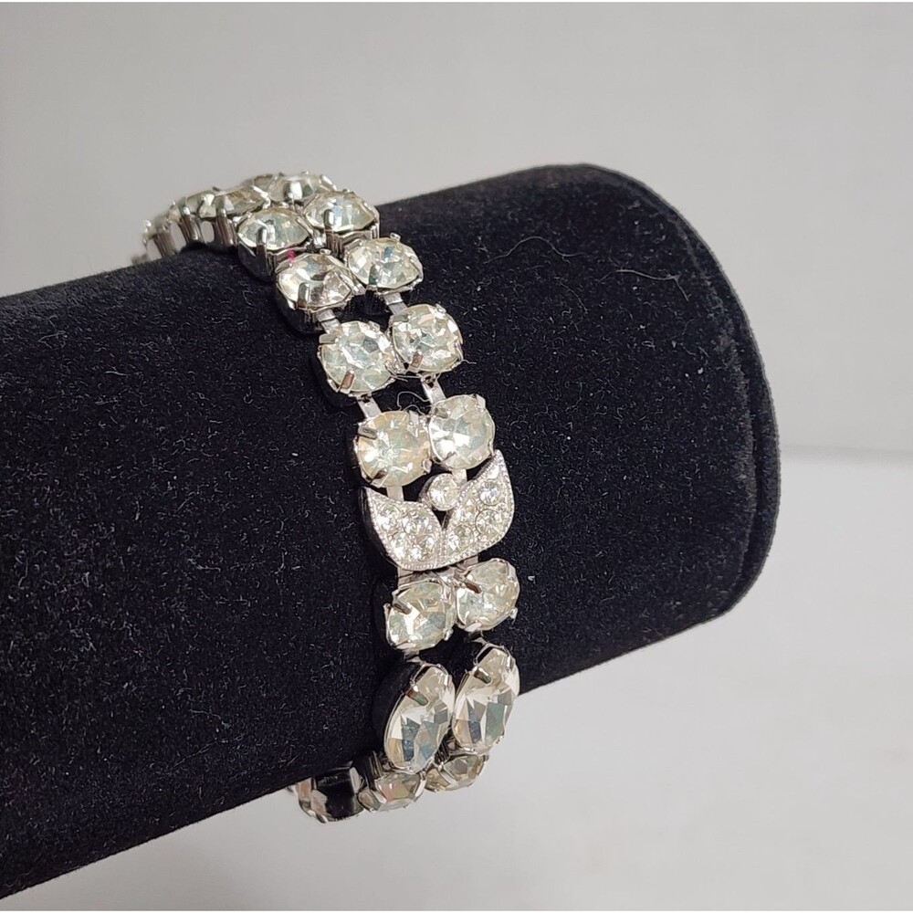 EISENBERG Ice Clear Crystal Rhinestone Bracelet Rhodium Plated Signed Rare VTG